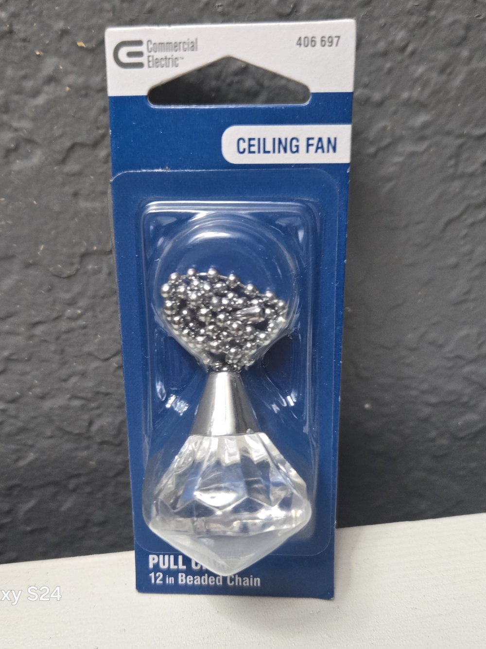 Clear & Silver Ceiling Fan Pull Chain - 12in Beaded Chain